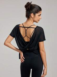 Tops Pretos Sexy, Tops Verão Esportes Costas Nuas, Top Esportivo de Yoga Costas Nuas, Top Academia