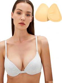 1 Pair Of Double Sided Self-Adhesive Bra Pads, Chest Pads Adhesive Pads, Reusable Padding Pads, Bra Bikini Invisible Thickened Chest Pads Waterproof For Swimming - Apricot - View 8