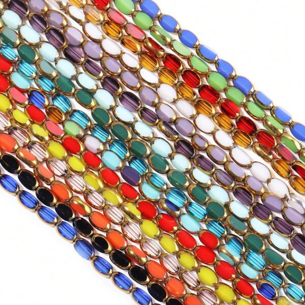 Environ 45 pièces de perles de cristal ovales facettées avec bordure dorée, 4x7mm, multicolores, mode décontractée polyvalente, couleur rouge, perles DIY, perles d'espacement pour la fabrication de bracelets, de colliers et de bijoux, fournitures d'artisanat en gros