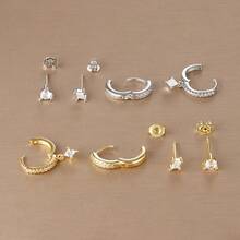 4pcs 18K Gold Plated Sparkling Geometric CZ Huggie Hoop Earrings Set For Women,Rhombus Zirconia Stud Earrings Cartilage Helix Daith Piercing Earrings Gift Jewelry For Girls - 4pcs Earrings Set - View 9