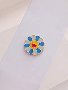 1pc Cute Sun Face & Flower Metal Brooch, Multi-Functional Decorative Pin For Backpack, Clothing, Gift, Students, Couples