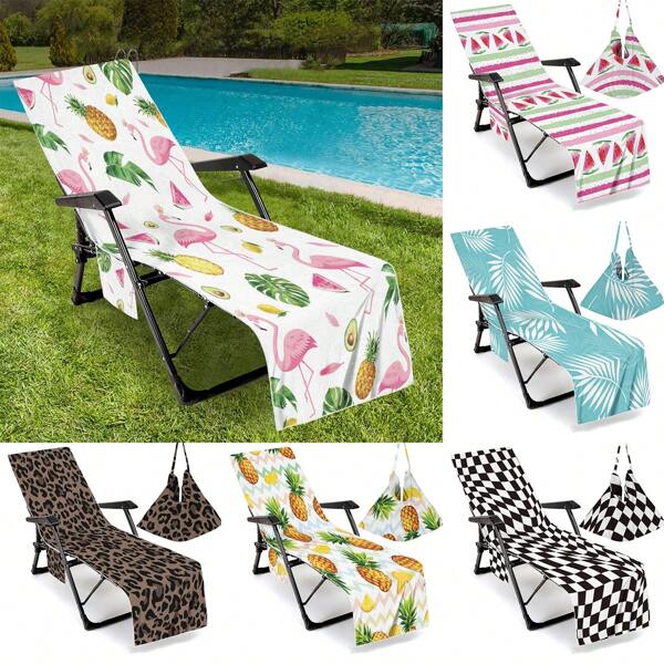 1 pièce Housse de chaise de plage pliable, peut être pliée en sac à main, avec poches latérales pour les lunettes de soleil et les téléphones. Housse de serviette de chaise de plage, housse de chaise longue de piscine, pratique pour transporter les essentiels de plage