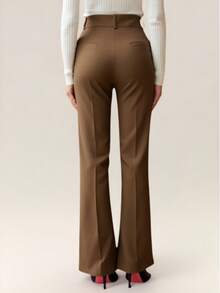 Women's Tailored Flare Pants With Fake Pockets At The Back - Brown - View 2