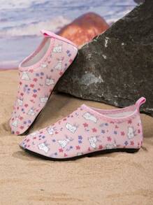 1pair Girls Comfortable Fashion Casual Lightweight Cute Rabbit Beach Water Shoes, Suitable For Summer