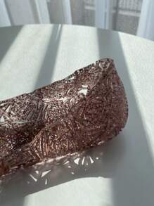 Women's Sandals, Shiny Jelly Hollow Fruit Design Beach & Home Flat Closed Toe Aqua Shoes, Soft Breathable Glitter Rose Pattern Sandals, Summer