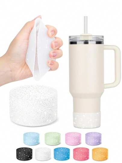 Compatible With Stanley Cup Accessories Protective Bling Silicone Boot Sleeve, Compatible Tumbler 20-40oz & Bottle 12oz-24oz, Glitter Reduces Dents Sleeve Cover For More Bottles/Tumblers Bottom Of 2.83-2.95in