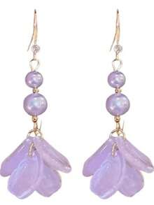 2pcs Unique Design Delicate Earrings, Vintage Purple Floral Tassel Charm Drop Earrings - Purple - View 7