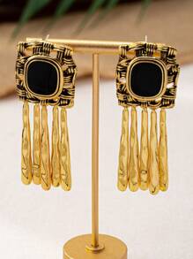 1 Pair Fashionable Vintage Drip Oil Vertical Stripe Pendant Stud Earrings, Suitable For Women To Wear At Party, Gathering, Banquet, Event
