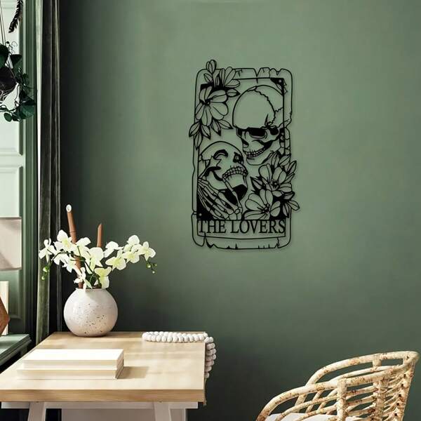 1 Stück gotisches Skelett-Paar Metall-Wandkunst - Romantische Eisen-Wandskulptur für Innen- und Außendekoration - Perfekt für Terrasse, Balkon, Wohnzimmer oder Gartenzaun