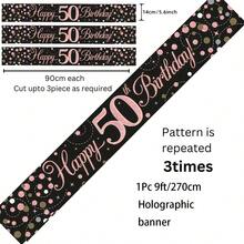 1 faixa de aniversário brilhante de 2,74 m em ouro rosa e preto, ideal para festas de aniversário de 16, 18, 21, 30, 40, 50, 60, 65, 70, 80 e 90 anos. Decoração holográfica para festa de aniversário. - Ouro Rosa Preto - Ver 19