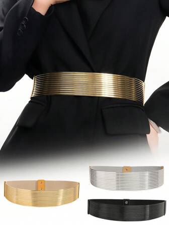 1pc New Retro Elastic Waist Belt, Versatile Dress Adornment, Elegant Stretchy PVC Waist Band, Exaggerated Holiday Accessory Summer, School Fall, Autumn, Halloween
