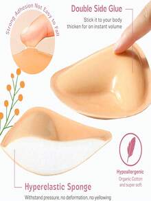 1 Pair Of Double Sided Self-Adhesive Bra Pads, Chest Pads Adhesive Pads, Reusable Padding Pads, Bra Bikini Invisible Thickened Chest Pads Waterproof For Swimming - Apricot - View 5