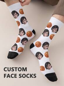 1 Pair Of Customized Face Men's Mid Tube Socks, Put Any Face On Socks, Personalized Socks For With Photos, Interesting Customized Picture Pairs With Medium To Long Socks