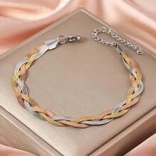 1 pièce Bracelet en acier inoxydable plaqué or fait à la main, accessoire minimaliste pour l'été