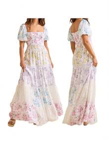 Women Summer A-Line Dress Casual Ruffled Hem Floral Print Short Sleeve Party Dress For Cocktail Streetwear - Nhiều màu - Xem 6