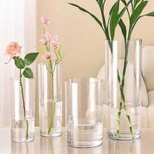 1 pièce Vase cylindrique en acrylique, vase à fleurs transparent de style contemporain pour fleurs fraîches, plantes hydroponiques, décoration de la maison ou du mariage, centre de table de restaurant - durable et incassable