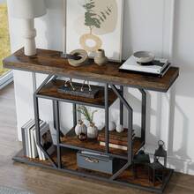 BingoPaw Modern Industrial-Style Console Table With Storage: Table Behind The Sofa, 120 Cm Long, Rustic Console Tables With 4 Levels For The Hallway, Narrow MDF Metal For Narrow Spaces, Shelf Behind The Sofa, Hallway Furniture