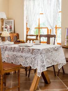1pc White Embroidered Wavy Edge Tablecloth, High-End Lace Tablecloth Suitable For Weddings, Holiday Gatherings, Daily Home Use Tablecloth Decor