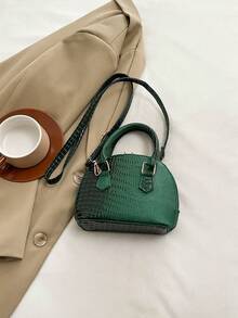 Bag Women's 2025 New Fashion Crocodile Pattern One Shoulder Crossbody Bag Niche Design Portable Retro Shell Bag - Green - View 10