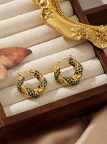 1 paire de boucles d'oreilles créoles en acier inoxydable plaquées or 18 carats avec cubic zirconia cubiques en forme de U pour femmes. Style français à la mode Ins, convient pour la fête, le rendez-vous, le bureau, cadeau de la fête des mères
