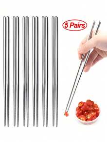 5 Pairs Of Reusable Stainless Steel Chinese Chopsticks With Anti-Slip Design - Perfect For Wedding, Birthday Party, Gathering And Table Decoration,Kitchen,Christmas Gift - Multicolor - View 1