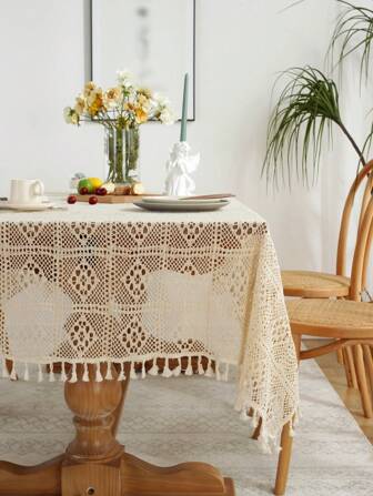 1 vintage gehaakt tafelkleed met kwastjes, romantische stijl, geschikt voor bruiloften binnen en buiten, cadeaus, festivals, kan worden gebruikt als rond/vierkant tafelkleed, placemats, picknickmatten, decoratie voor thuis/feesten/bruiloften/buiten, verkrijgbaar in verschillende maten. Zomer verjaardagscadeaus strand terug naar school schoolbenodigdheden kamerdecoratie.
