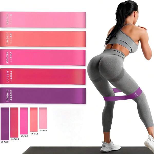 5 pièces Ensemble de bandes de résistance portables, bandes élastiques convenant aux femmes pour la fitness, le yoga, la gym, l'équipement Pilates, l'entraînement avec poids et les exercices de bandes de résistance. Accessoires de gym.