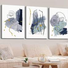 现代风格帆布印刷装饰画，海军蓝和金线女性画，用于室内家居墙面艺术装饰，无框或有框画 - 多色 - 查看 2