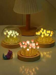 DIY 郁金香夜灯 - 浪漫花卉设计，电池供电，包含 20 朵郁金香，适用于办公桌装饰、家居装饰、母亲节礼物、情人节礼物、卧室装饰、浪漫氛围、生日礼物、浪漫仙女灯！ - 彩色 - 查看 7