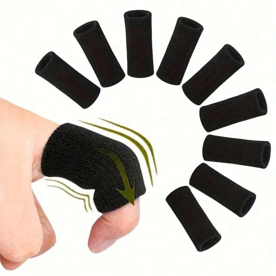 10 piezas de mangas de compresión elásticas para los dedos, de material de nailon, soporte y protección para deportes y lesiones, adecuadas para baloncesto y voleibol. Adecuado para deportes y ejercicio, regalo perfecto, equipo de soporte deportivo | Soporte para pulgares | Mangas cosidas