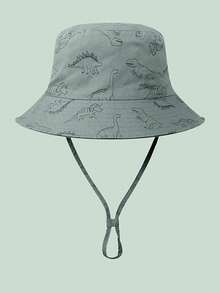 1pc Kids Cartoon Dinosaur Printed Bucket Hat, Large Brim, Baby Sun Protection Bucket Hat, Spring/Summer - Royal Blue - View 9