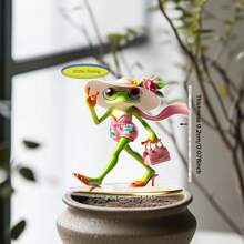 1pc 2D Bohemian Frog Garden Stake - Waterproof Acrylic Outdoor Decor With Pink Umbrella And Surfboard Design, Great For Patio, Planter And Graduation Decoration, Frog Garden Decor