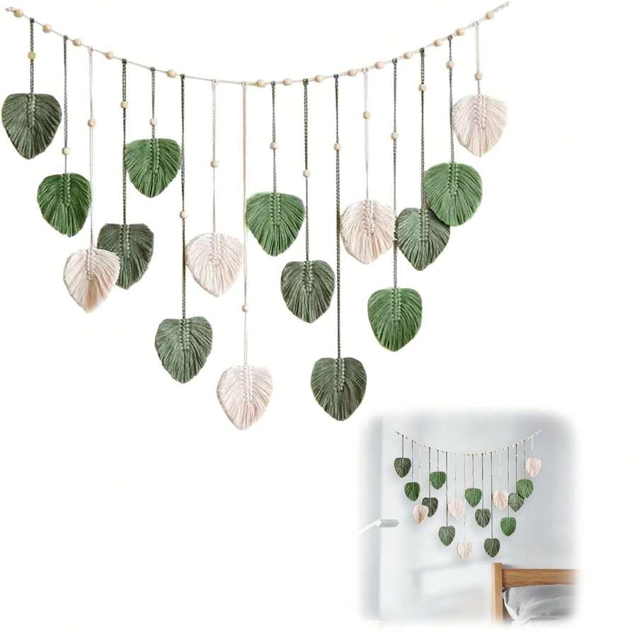 Wall Hanging Leaves Boho Large Woven Tapestry For Women Bedroom Living Room Children's Room Decoration Gift (Green) - Green - View 1
