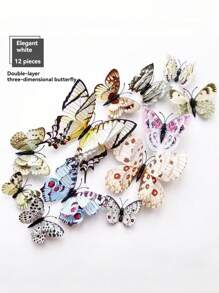12 piezas Pegatinas de pared de mariposas 3D con alas dobles - Imanes + Adhesivo doble cara en PVC plástico, adecuado para decoración del hogar y fiestas, genial para bodas, cumpleaños, graduaciones, celebraciones patrióticas, Navidad, Día de la Madre, Día del Padre y diversos días festivos, sin necesidad de electricidad
