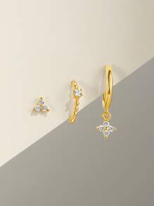 3 Brincos de Prata Esterlina 925 para Mulheres Brincos de Argola Vintage Perfeitos para Uso Diário Joias de Noiva Joias Finas