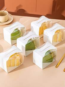 5pcs/Set White Transparent Window Cake Boxes With Base, Two Shapes Available, Material, Suitable For Cake Shops, Dessert Shops, Household Use, Gift Packaging, Great Cake Packaging Box (No Stickers Included)