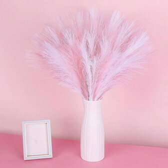 12 pièces Herbe de Pampas arc-en-ciel artificielle de 22 po/55 cm, herbe de Pampas fausse multicolore et pelucheuse, mini herbe de Pampas artificielle pour la décoration de la maison, du mariage, de la fête des mères, de la Saint-Valentin, de Noël rose