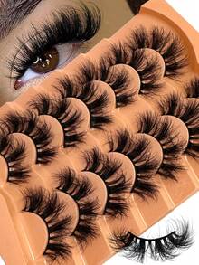7 Pairs Of Natural-Looking 3D Curled Fluffy False Eyelashes With Faux Mink Material, In Cat Eye Style, Long Lasting Thick And Voluminous, Dramatic Eyelashes - Fluffy Lashes - View 2