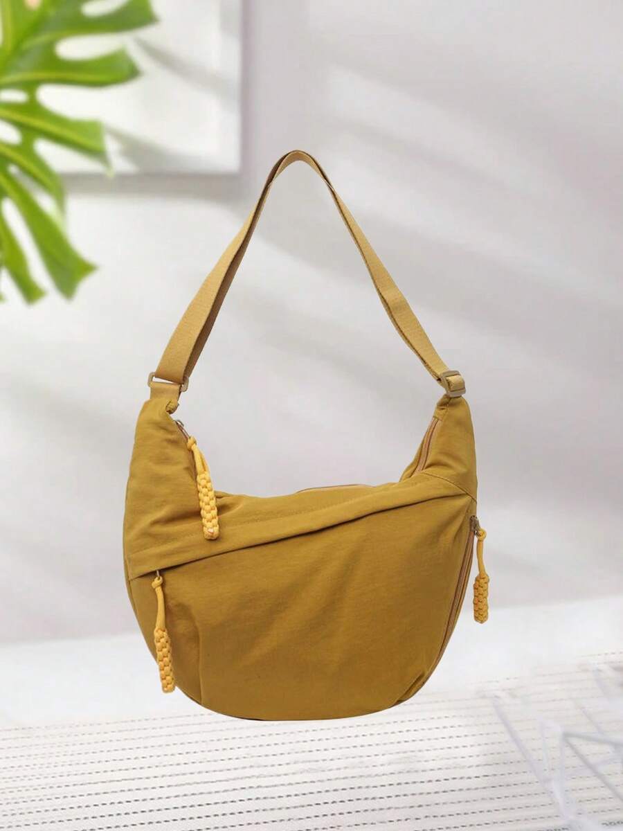 Moon Dumpling Compartment Satchel For Women Nylon Large Class Crossbody Bag Lightweight Sling Bags With Multi-Pocket - 黃色 - 查看 1