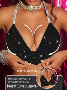 Women's Simple Front Closure Wireless Bra - Black - View 1