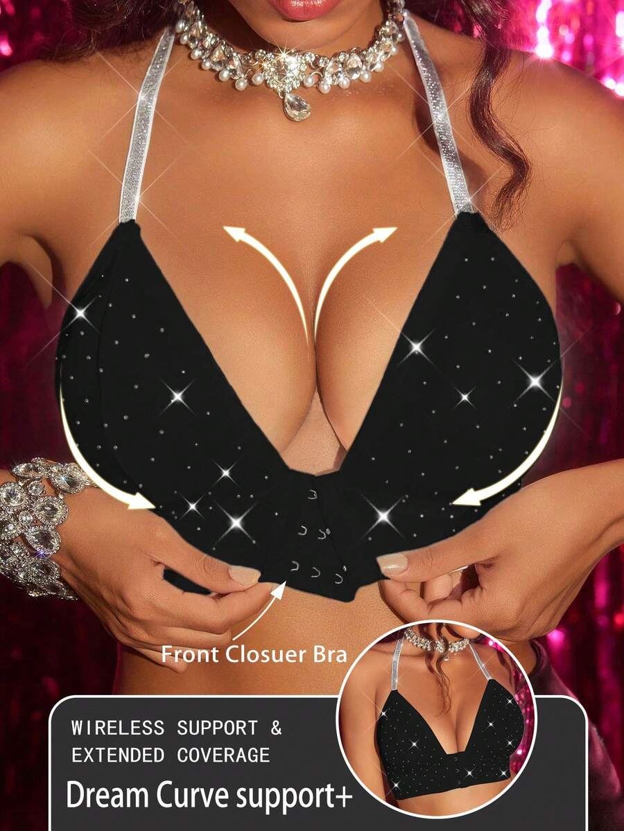 Women's Simple Front Closure Wireless Bra - Black - View 1