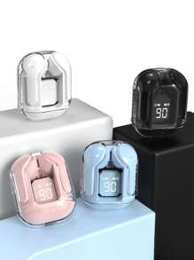 1 Transparent Wireless Bluetooth Earphone, Stereo Wireless Earphone, LED Battery Display, Type-C Charging Case, Compatible With All Smartphones, Suitable For Gaming, Music, Outdoor Sports/Business, Adult Use, Capacitive Microphone, Rechargeable 150mAh Battery, Polymer Lithium-Ion