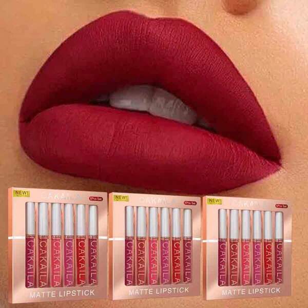 Velvet Matte Lipstick Set 6 Packs - Long Lusting, Waterproof, Sweatproof, Non-Stick Cup, No Filling, Easy To Color, All Skin Types, Adult, Red Shadow Series