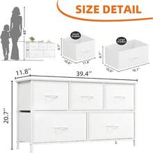 Drawer Box With 5 Drawers, Wide Storage Organizer, Living Room Fabric Vanity, TV Stand, Bedroom Closet, Bedside Entrance Hallway, White Leather - White leather - View 3