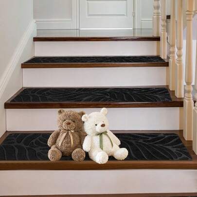 15 PCS Stair Tread Pads Stair Mats Wall Stickers Carpet Non-Slip Step Protectors - 65x20cm Reusable Stair Runner Rugs Covers Stair Protection Mats For Home Indoor Pets Kids Elders (Gery)