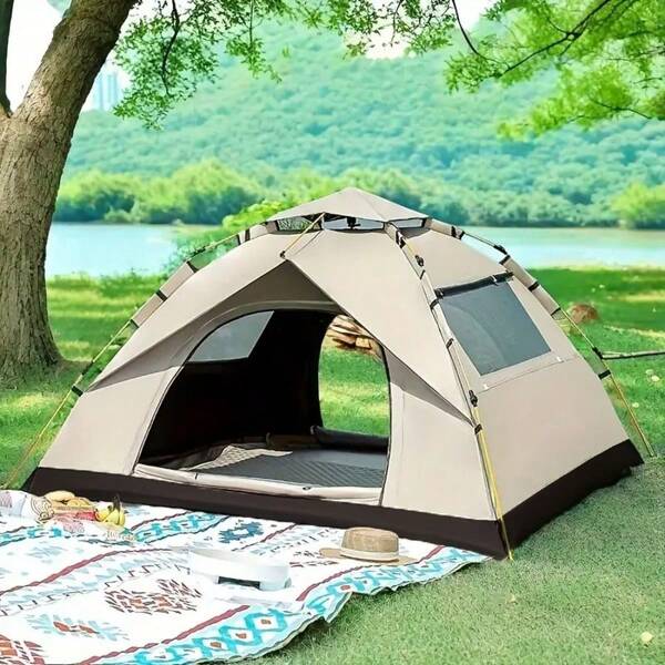 78*78*59 Inch Four-Person Automatic Pop-Up Tent With Two Doors And Two Windows. Zipper Closure, Oxford Fabric, Fiberglass Frame, Mosquito-Proof Design, More Suitable For Camping, Fishing, Hiking And Mountain Climbing - Available In Two Colors