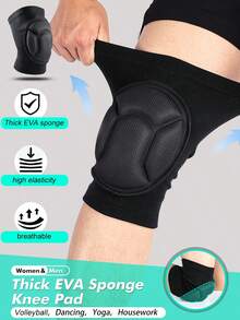 1pc-Thick Sponge EVA Knee Pads, Elastic Knitted Knee Brace, For Men& Women, Thick Breathable Sponge Knee Supports, Suitable For Dancing, Volleyball, Yoga, Household, Kneeling Activities, Black, Weight For 45-80kg Gym Accessories Knee Support Sports Knee Pads Gym Knee Pads - Black - View 2