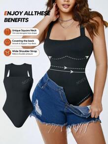 Women's Bodysuits Sexy Ribbed Strappy Square Neck Sleeveless Tummy Control Tank Tops Bodysuits