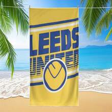 利兹联足球俱乐部速干超柔软超细纤维沙滩巾 - 轻盈、吸水、黄蓝足球图案设计 - 非常适合游泳、健身、瑜伽、旅行、瑜伽毛巾 | 运动沙滩巾 | 速干面料夏季假日浴室装饰海滩必需品