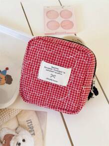 1 pieza Bolsa de maquillaje pequeña con diseño de acolchado en forma de corazón, estilo patchwork de 3 colores, para almacenar lápices labiales, joyas, pañuelos, toallas sanitarias, ideal como bolsa de cosméticos, bolsa de maquillaje, organizador de maquillaje, para viajes, bolsa de regalo de Navidad, bolsa de embrague / bolso pequeño, organizador de maquillaje, portabrochas, mini bolsa, bolsa de gran capacidad